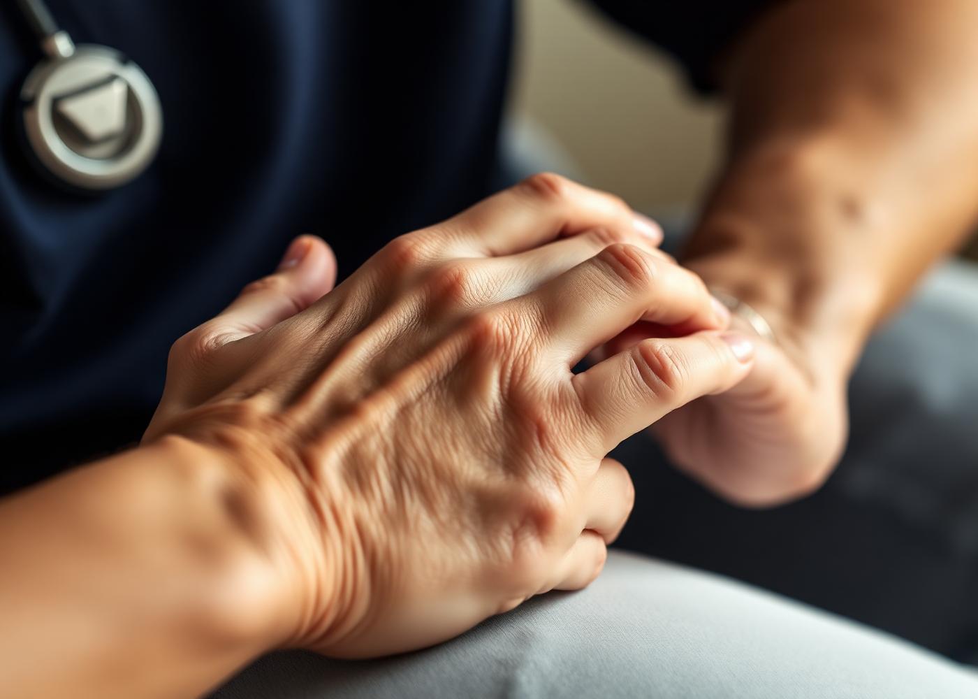 A clinician's reassuring hand